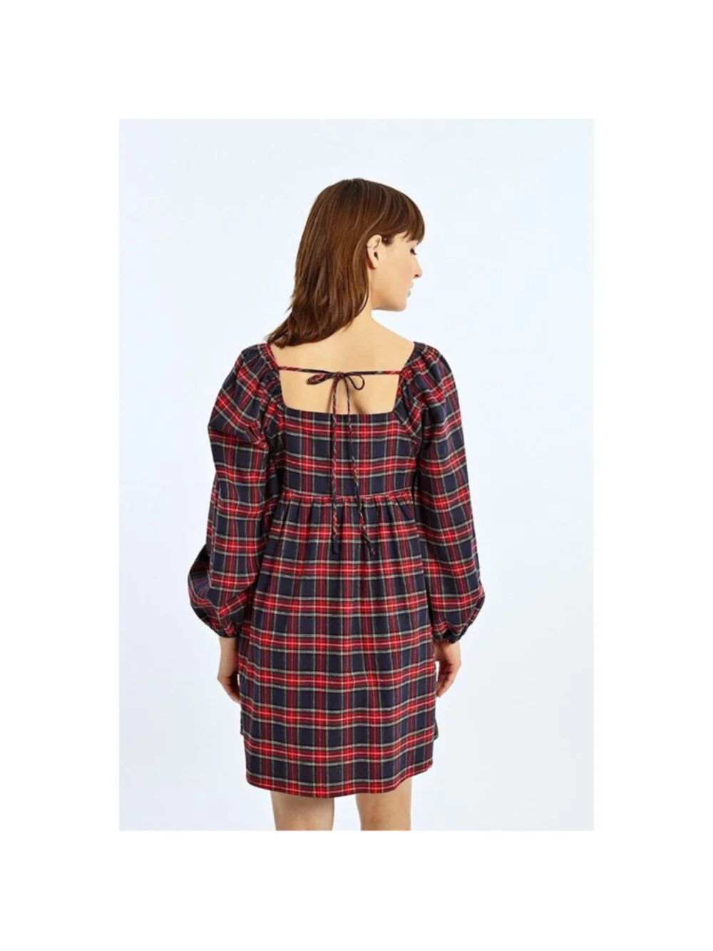 Lili Sidonio for Molly Bracken Plaid Flannel Tartan Babydoll Mini Dress M - Picture 5 of 10